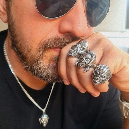 Eddie Mayan Warrior Skull Ring -solid -Unique design-Rock  Heavy metal sterling silver