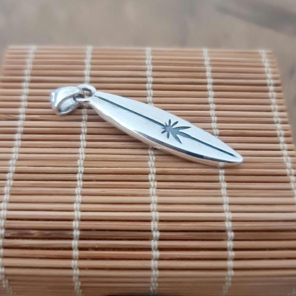 Handmade Sterling Silver Surfboard Pendant: Beach Lover Gift