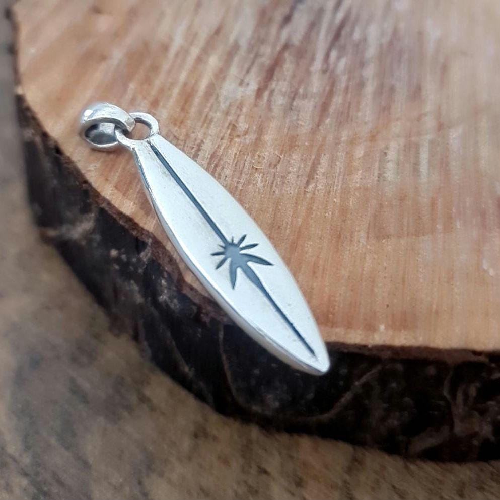 Handmade Sterling Silver Surfboard Pendant: Beach Lover Gift