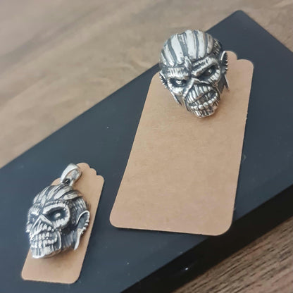 Eddie Mayan Skull Ring Pendant Bundle: Rock Heavy Metal Bundle  Handmade Sterling Silver