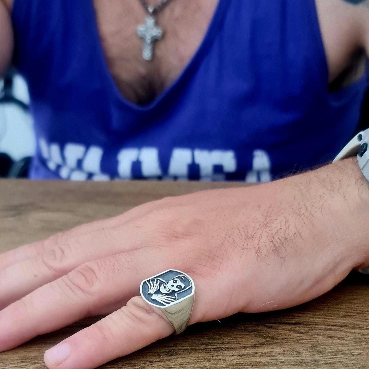 Sterling Silver Misfit Skull signet Ring: Punk Biker Jewelry