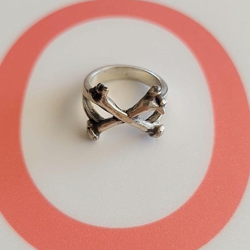 Handmade 925 Silver Bones Ring: Gothic Biker Jewelry