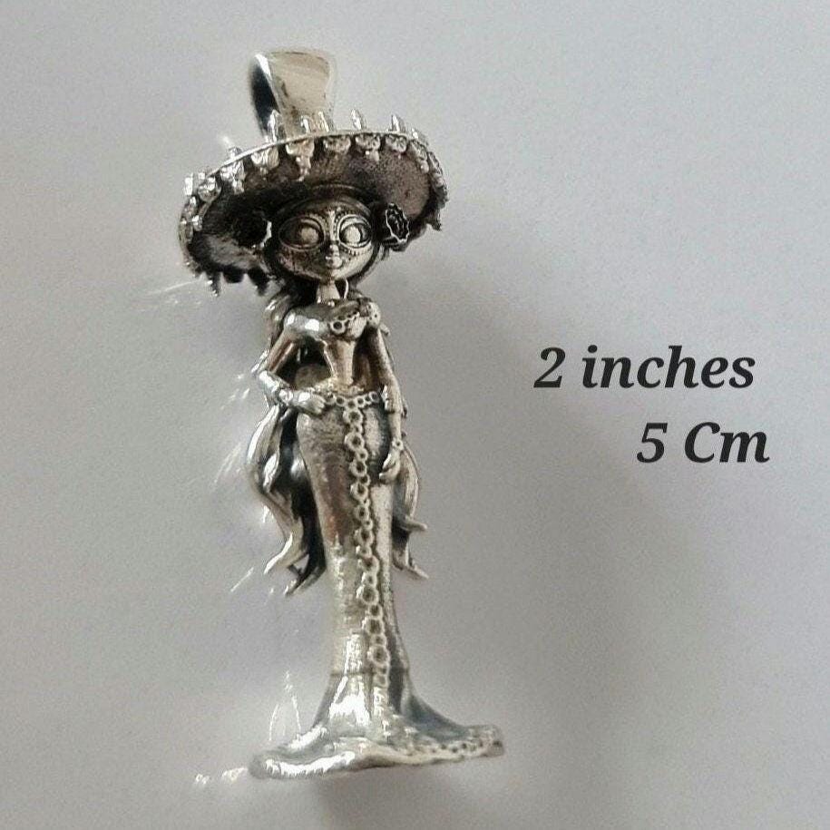 La Muerte Figurine Pendant: Handmade 925 Silver Cartoon character Jewelry