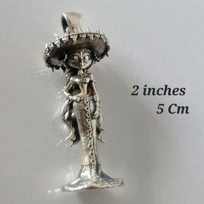 La Muerte Figurine Pendant: Handmade 925 Silver Cartoon character Jewelry