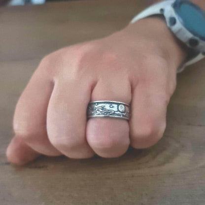 Oxidized Sterling Silver Japanese Wave Ring: Handmade Gothic Jewelry