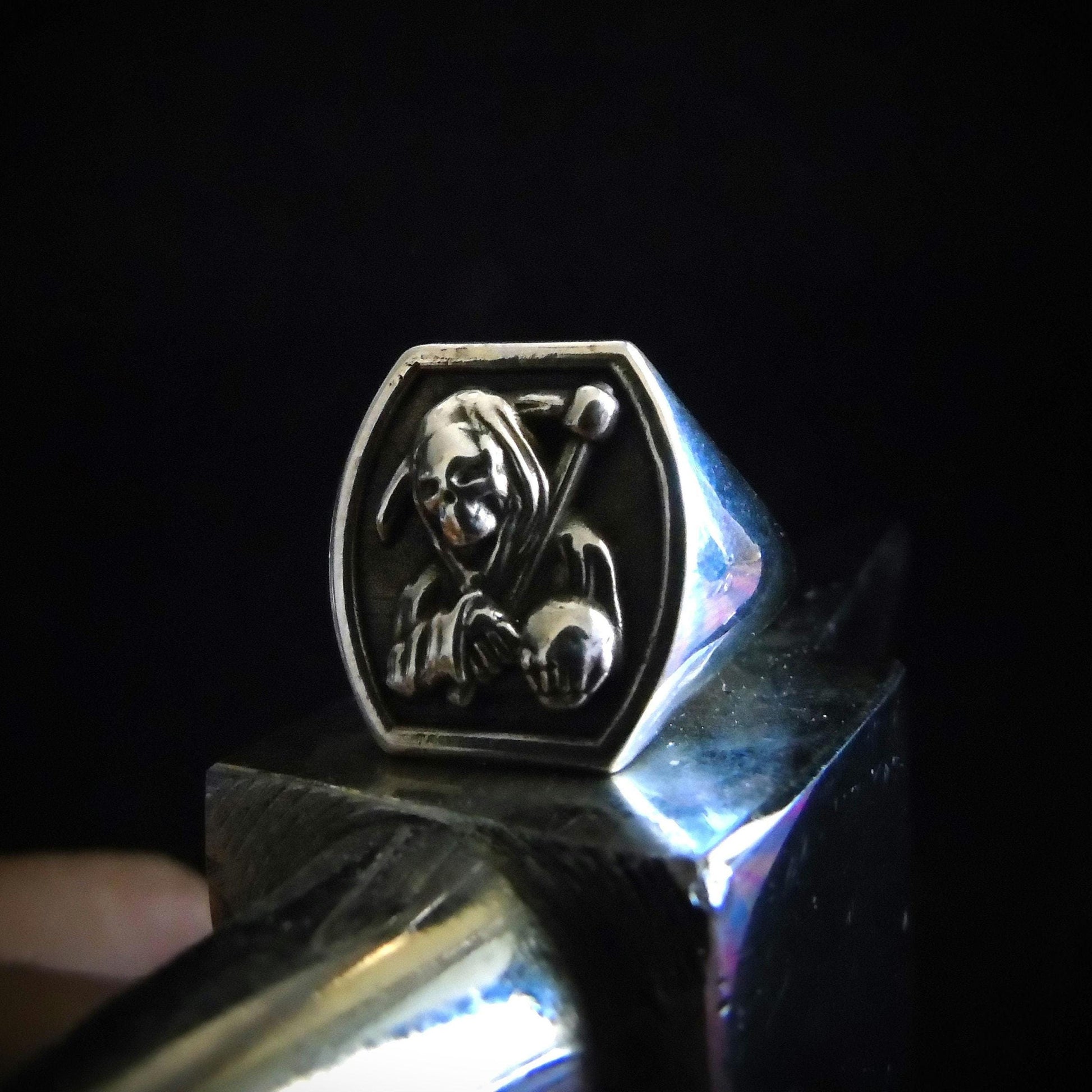 Handmade 925 Silver Grim Reaper Ring - Gothic Skull Jewelry