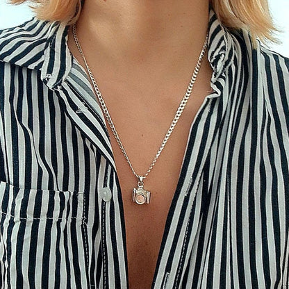 SLR Camera Necklace Handmade -Unisex Statement Piece for photography lovers- Sterling Silver