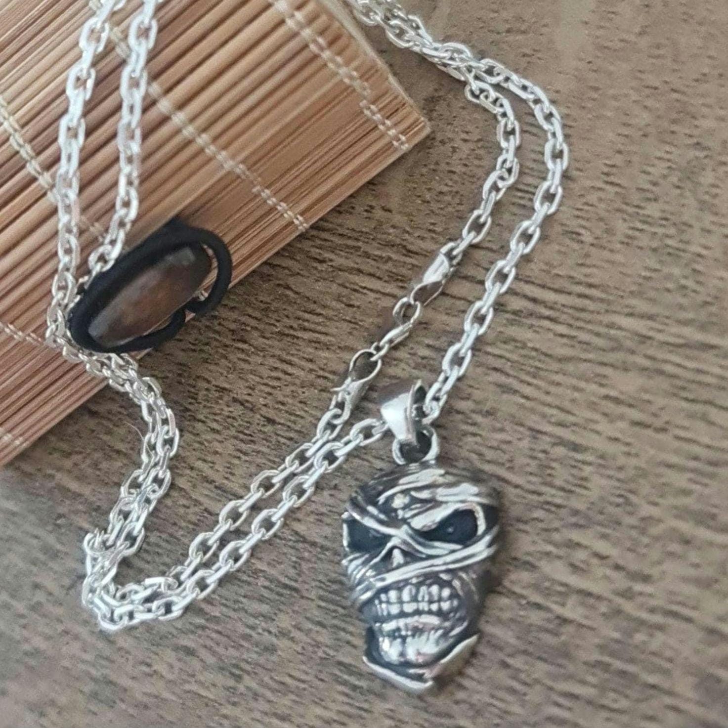 Handmade Sterling Silver Mummy Skull Pendant: Rocker Jewelry