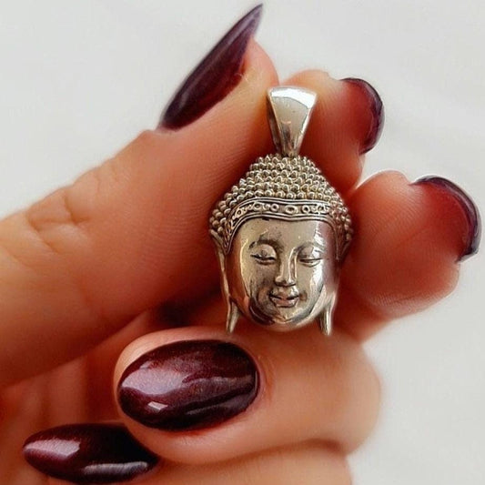 Silver Buddha Head Pendant: Meditation Yoga Jewelry