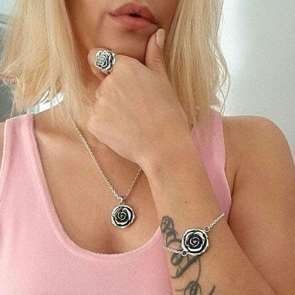 Sterling Silver Rose Bracelet: Chunky Elegant Flower Jewelry