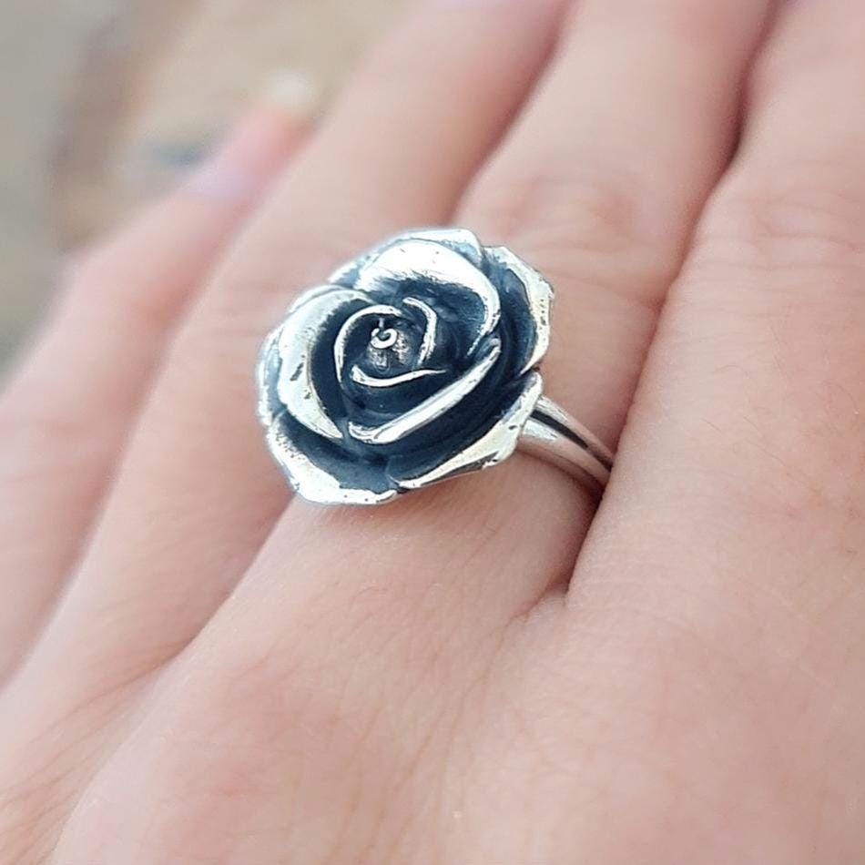Sterling Silver Rose Ring: Floral Statement Jewelry