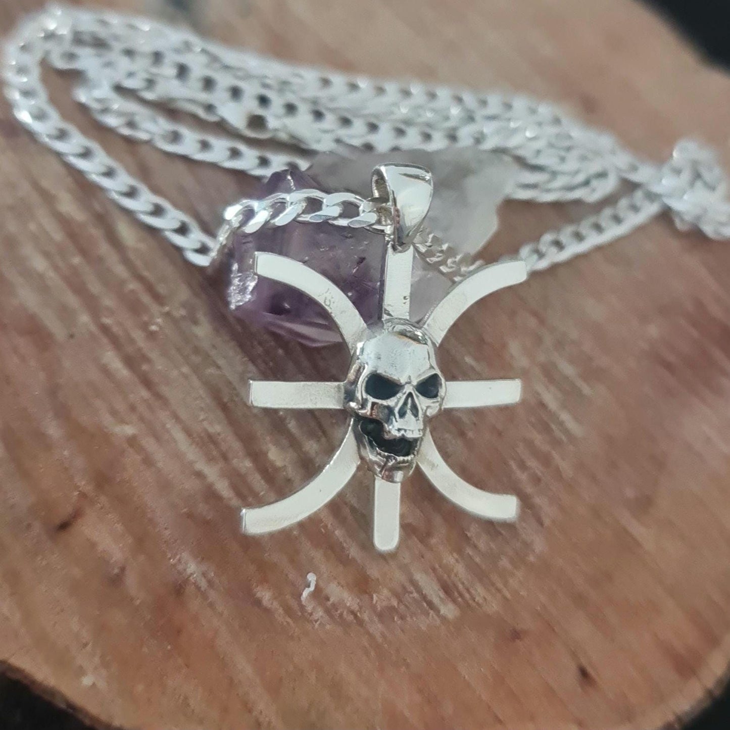 Handmade Sterling Silver Skull Pendant: Greek Epsilon Symbol