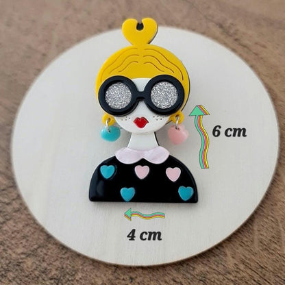Large Acrylic Frida Brooch: Glossy Modern Art Pin