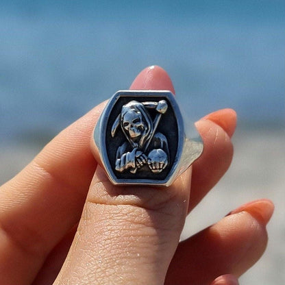 Handmade 925 Silver Grim Reaper Ring - Gothic Skull Jewelry