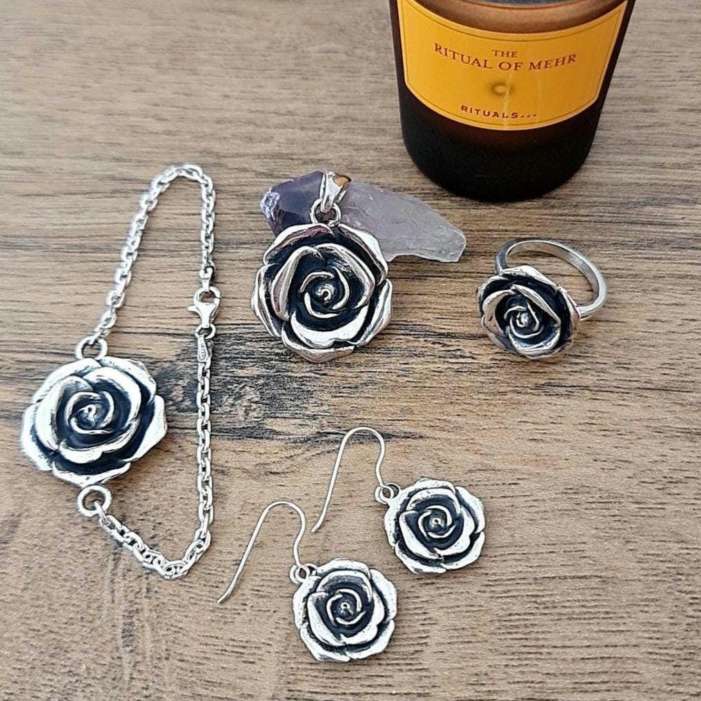 Sterling Silver Rose Dangle Earrings: Handmade Blossom Jewelry