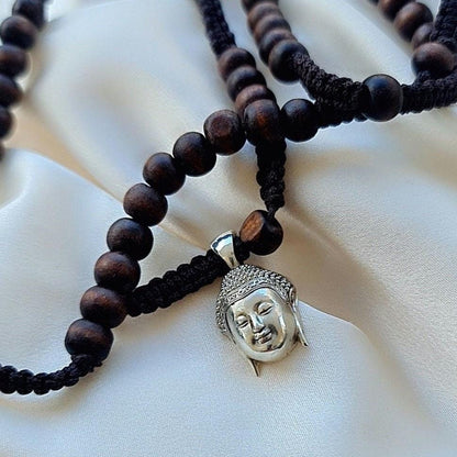 Silver Buddha Head Pendant: Meditation Yoga Jewelry