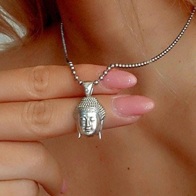 Silver Buddha Head Pendant: Meditation Yoga Jewelry