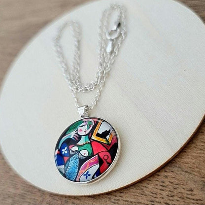 Art Nouveau Cabochon pendant: 925 Sterling Silver Artistic charm