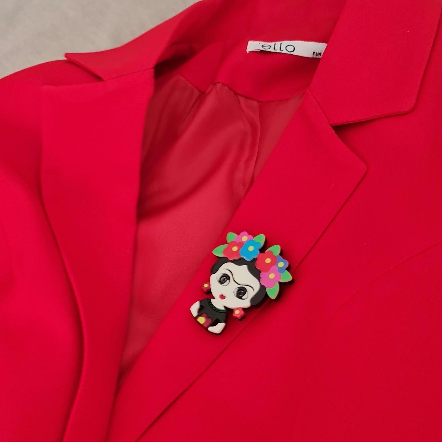 Large Acrylic Frida Brooch: Glossy Modern Art Pin