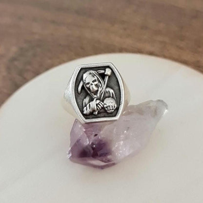 Handmade 925 Silver Grim Reaper Ring - Gothic Skull Jewelry