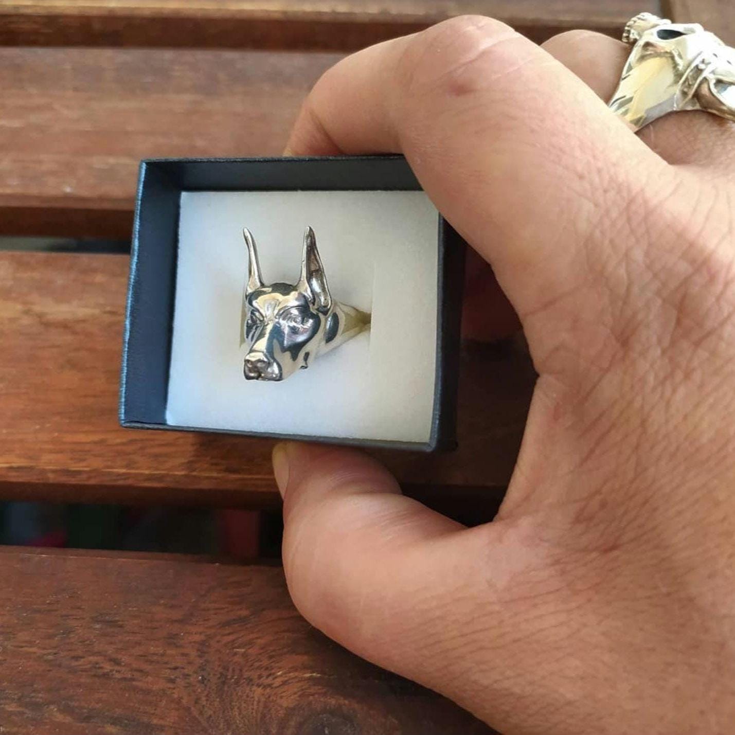 Handmade Sterling Silver Doberman Pinscher Ring: Dog Lover Gift