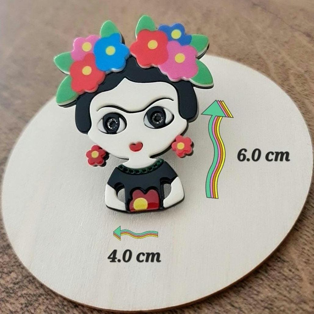 Large Acrylic Frida Brooch: Glossy Modern Art Pin
