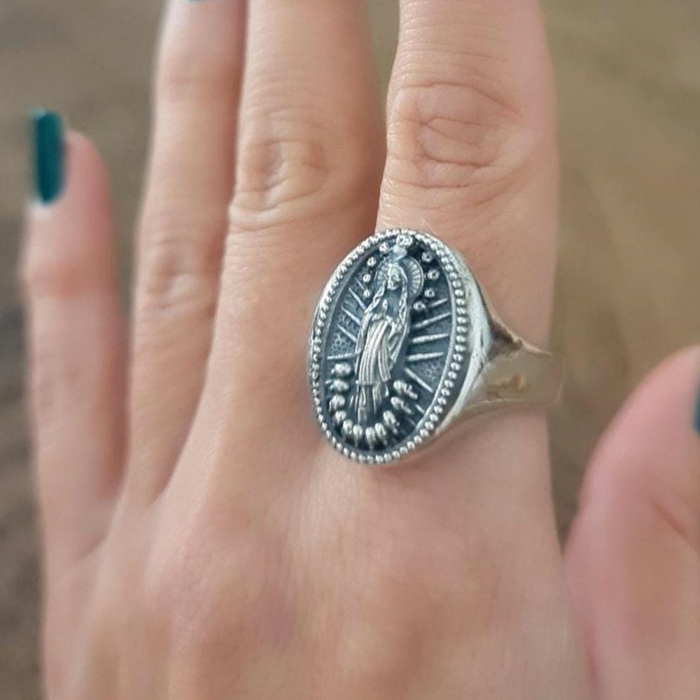 Sterling Silver Santa Muerte Ring: Gothic Mexican Jewelry