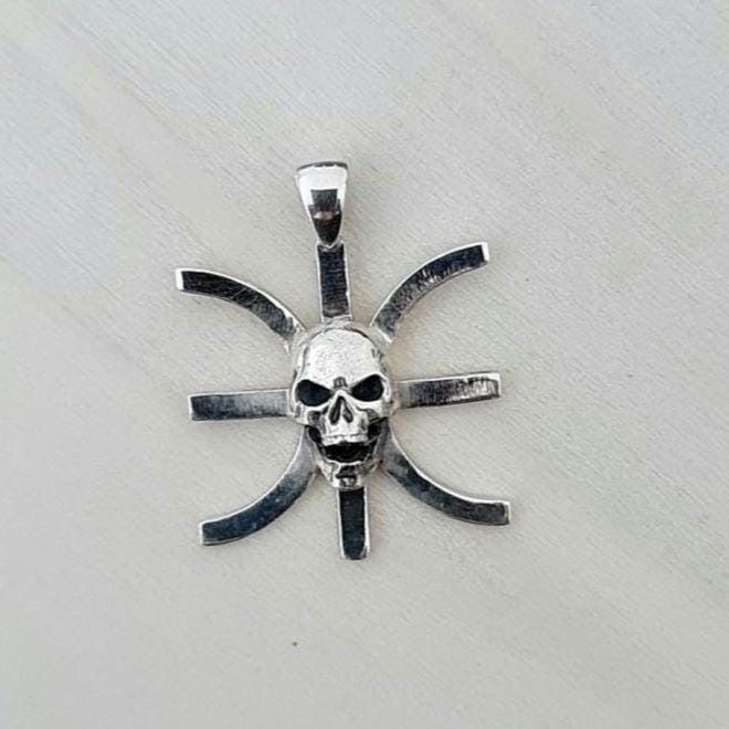Handmade Sterling Silver Skull Pendant: Greek Epsilon Symbol