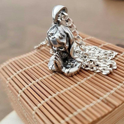 Gothic Santa Muerte praying Pendant, andmade 925 Silver Pendant