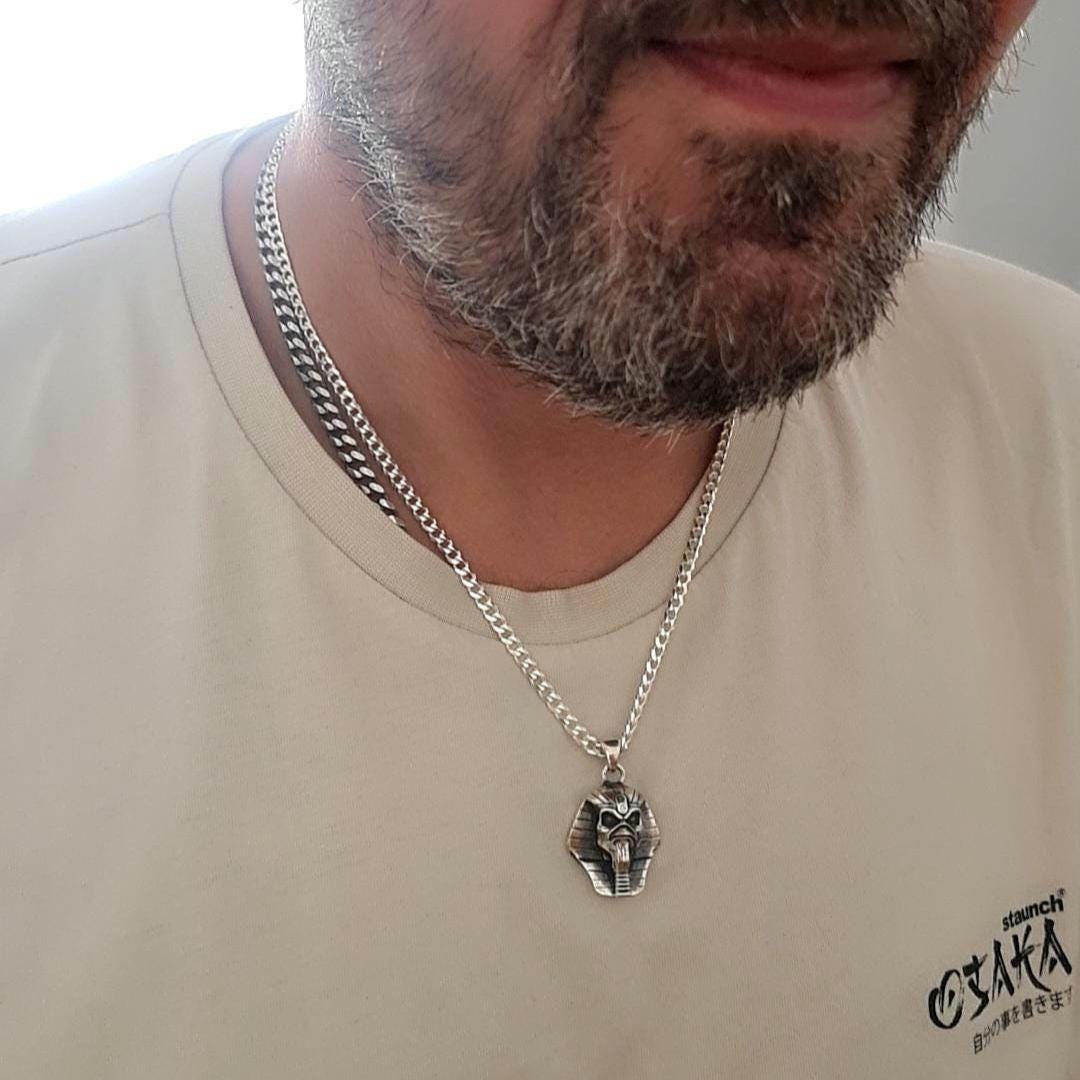 Eddie  Pharaoh King Skull Pendant- Egyptian -Rock  Heavy metal- Sterling Silver