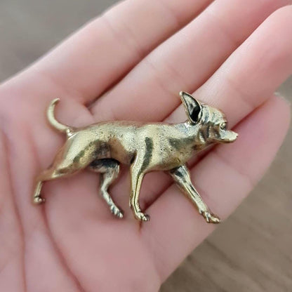 Ornament brass  chihuahua Decorative figure Solid & Sturdy Sculpture- Realistic - 34 grams