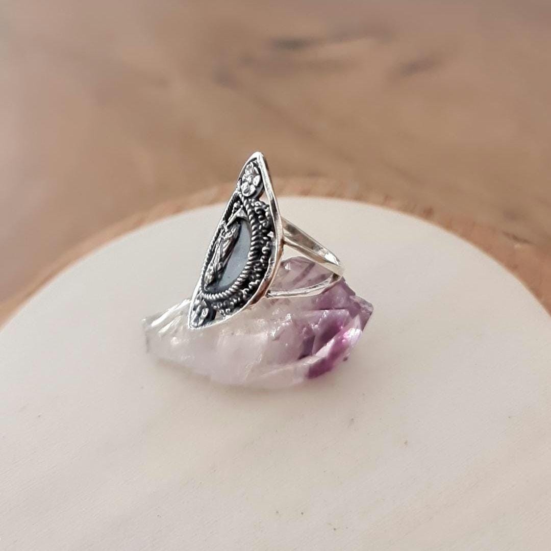 Santa Muerte Ring 925 Sterling Silver -Saint Death Ring with flowers & Scythe