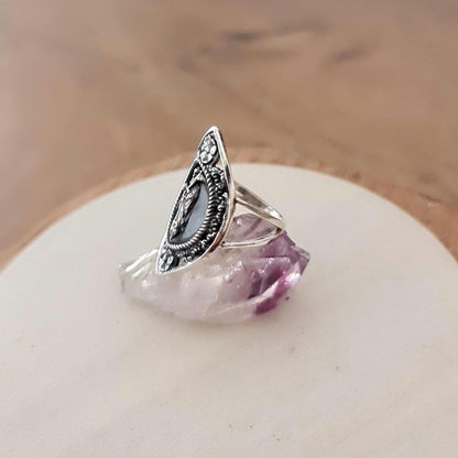 Santa Muerte Ring 925 Sterling Silver -Saint Death Ring with flowers & Scythe