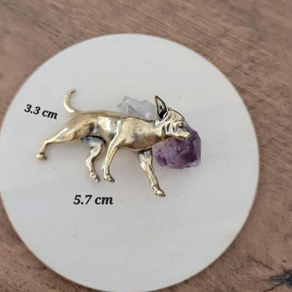 Ornament brass  chihuahua Decorative figure Solid & Sturdy Sculpture- Realistic - 34 grams