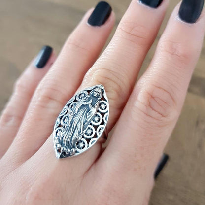 Santa Muerte Ring  925 Silver - Handcrafted Santa Muerte Ring -Saint Death Ring with modern pattern