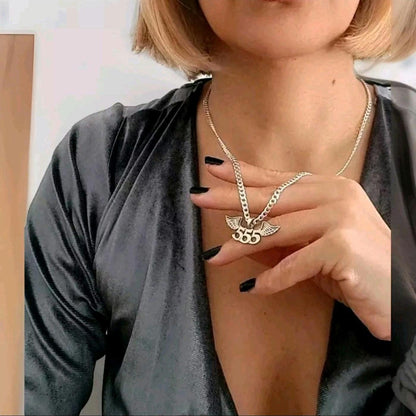 555 Angel Number Sterling Silver Pendant Necklace with Wings "major change is coming"