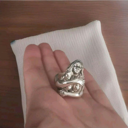 Sterling Silver Goddess Ring: Gothic Retro Statement Jewelry