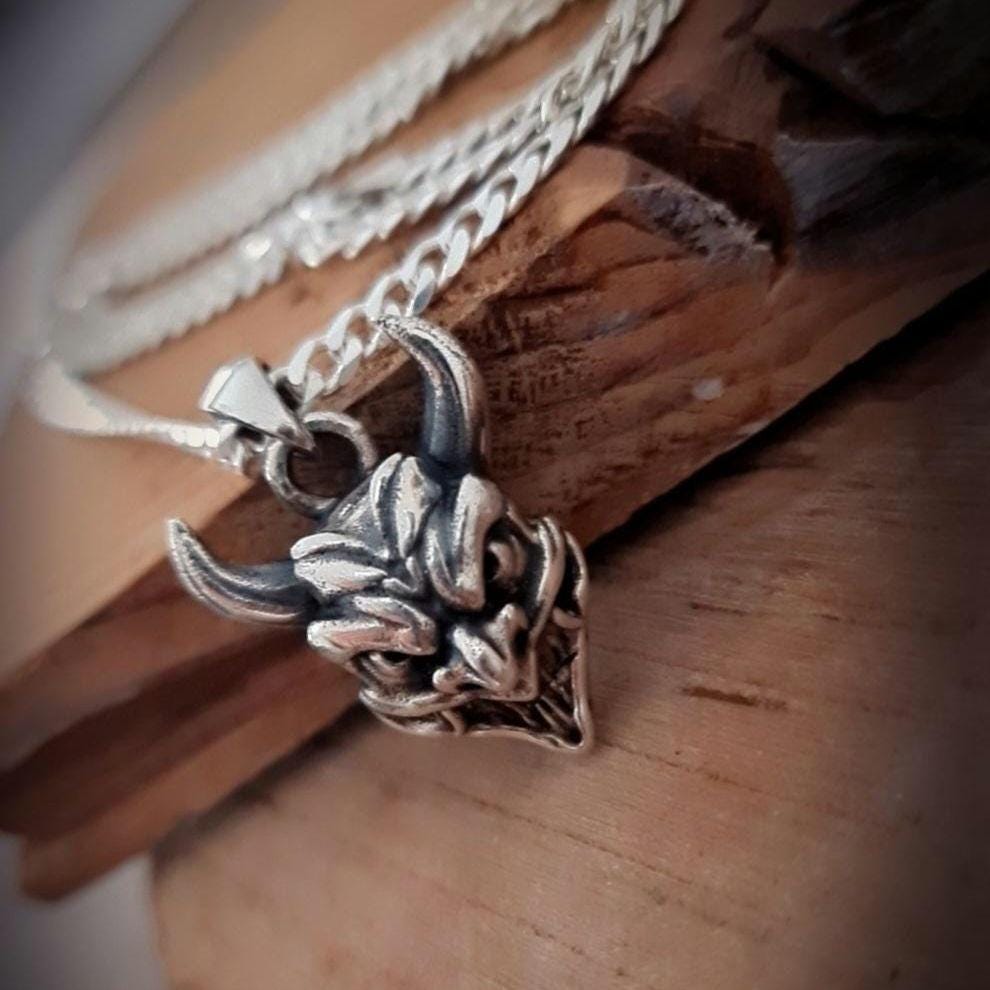 Pranja Ghost face Japanese Oni Mask Pendant , Japanese Horned Demon