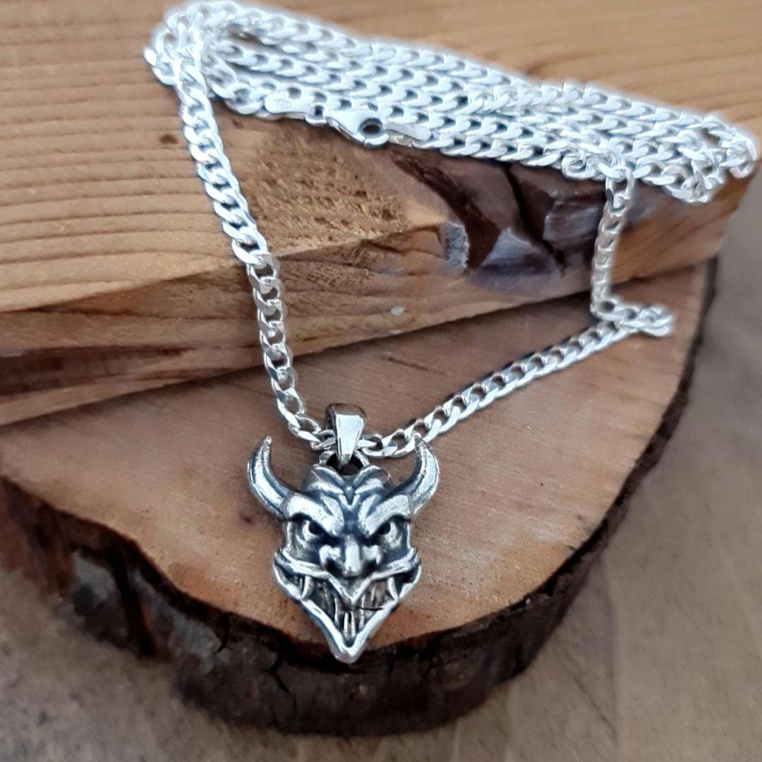 Pranja Ghost face Japanese Oni Mask Pendant , Japanese Horned Demon