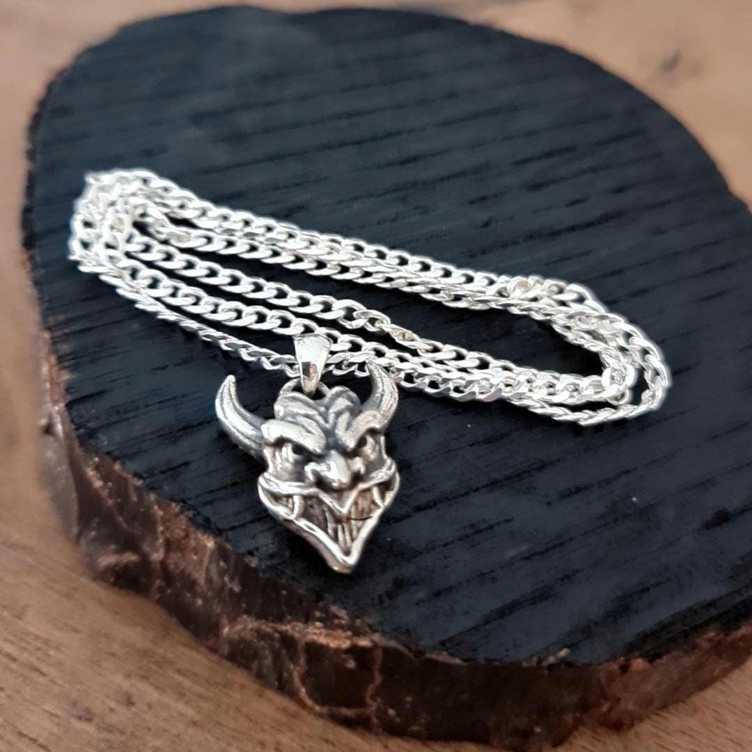 Pranja Ghost face Japanese Oni Mask Pendant , Japanese Horned Demon