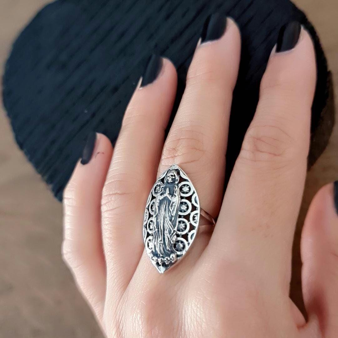 Santa Muerte Ring  925 Silver - Handcrafted Santa Muerte Ring -Saint Death Ring with modern pattern