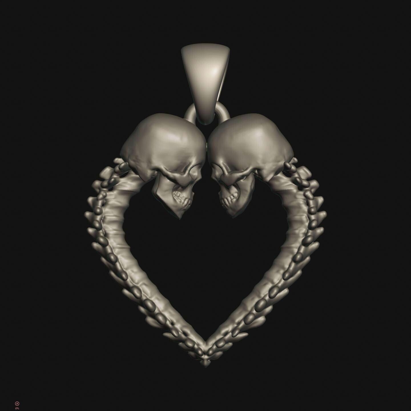 Skull Heart Pendant –Gothic Couple Necklace –  – Dark Romance  –   Till Death Do Us Part