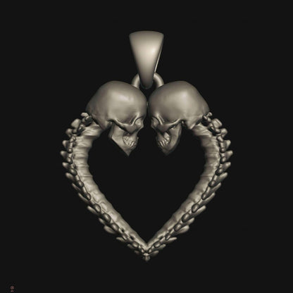 Skull Heart Pendant –Gothic Couple Necklace –  – Dark Romance  –   Till Death Do Us Part