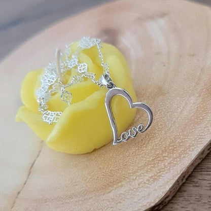 Sterling Silver Love Heart Necklace - Floral Chain 45 cm