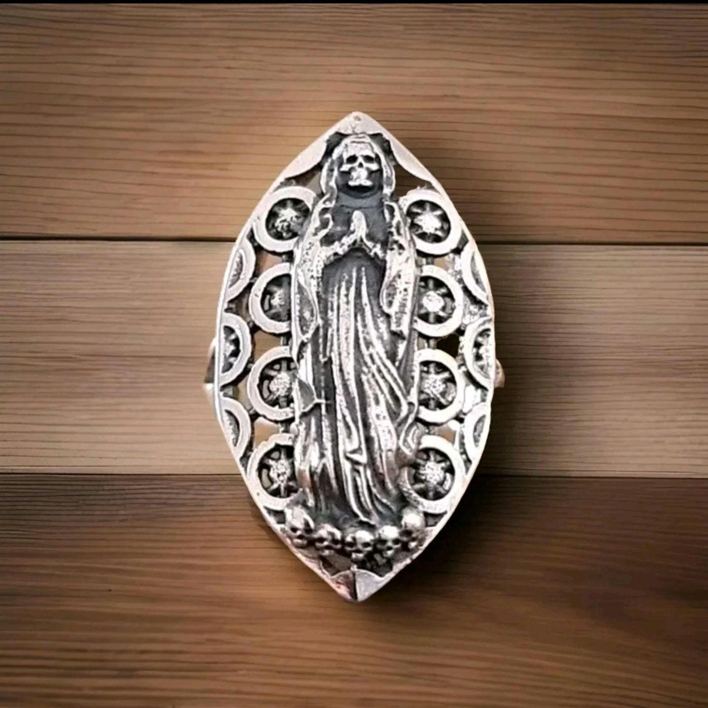 Santa Muerte Ring  925 Silver - Handcrafted Santa Muerte Ring -Saint Death Ring with modern pattern