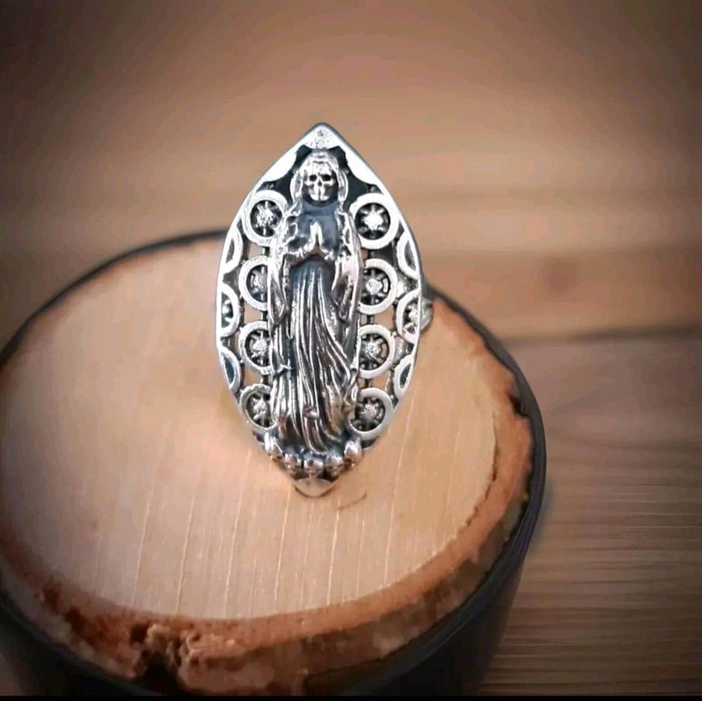 Santa Muerte Ring  925 Silver - Handcrafted Santa Muerte Ring -Saint Death Ring with modern pattern