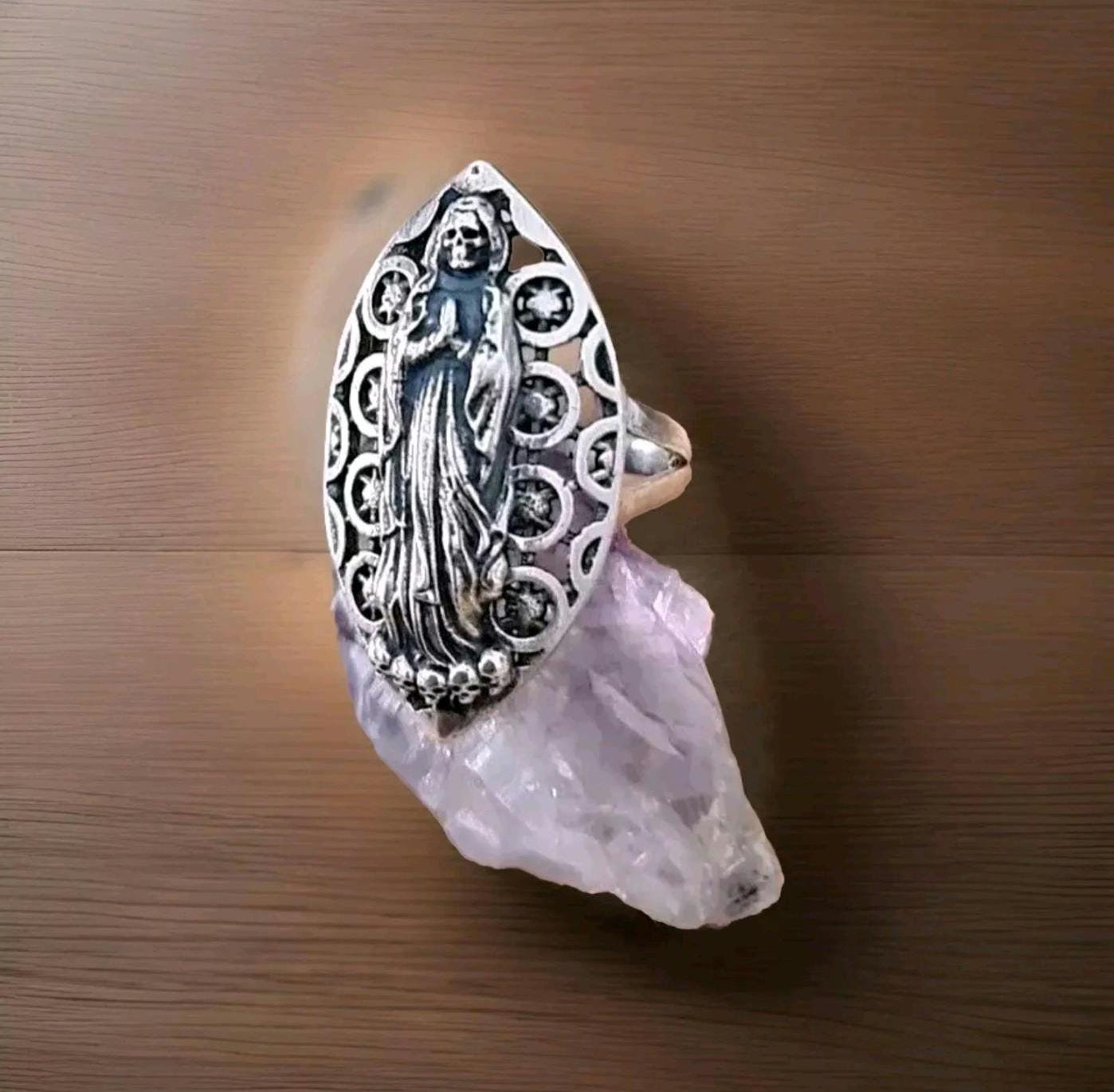 Santa Muerte Ring  925 Silver - Handcrafted Santa Muerte Ring -Saint Death Ring with modern pattern