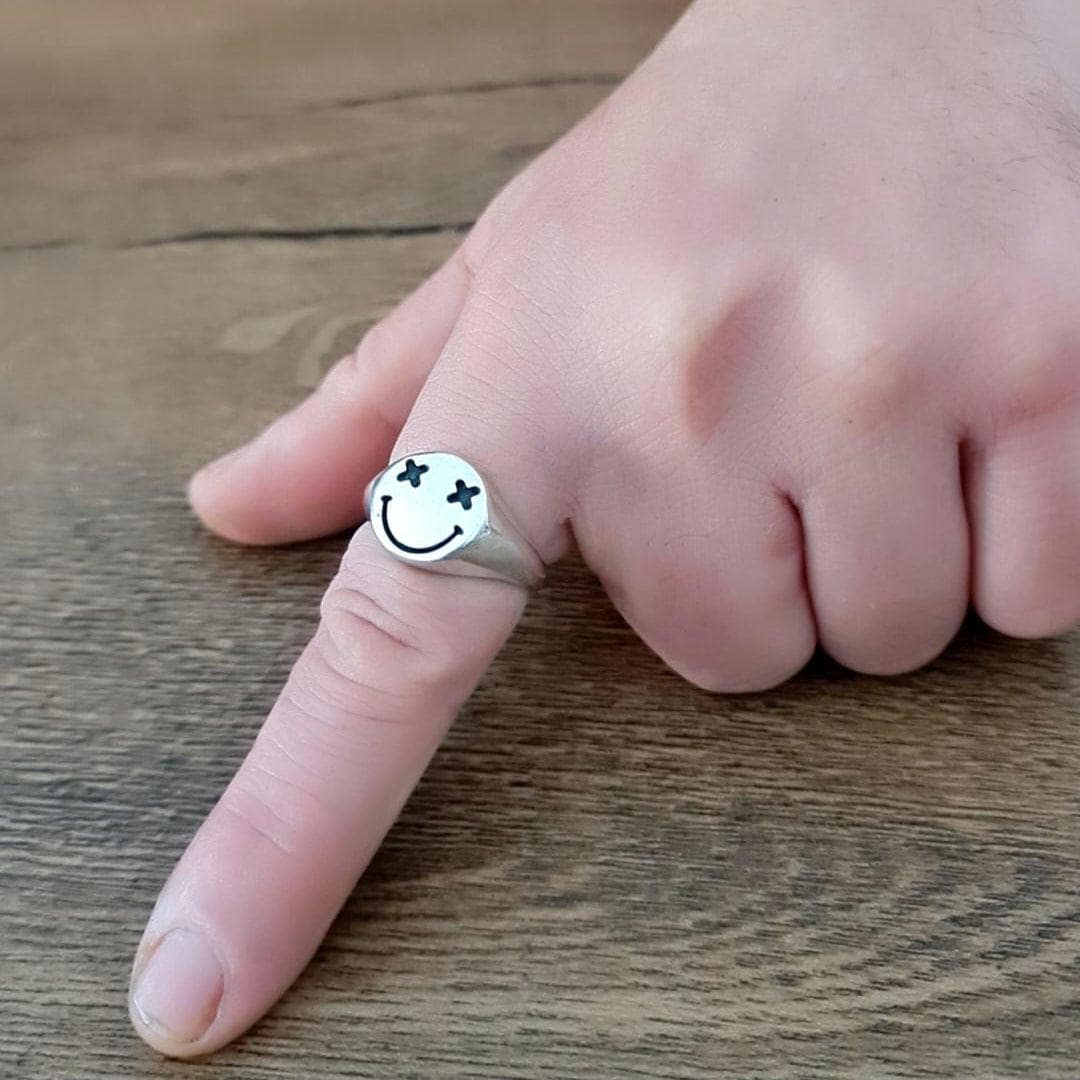 Smiley face  Ring   sterling silver Handcrafted with care - solid sturdy