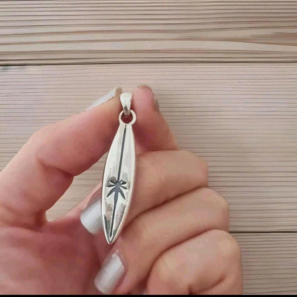 Handmade Sterling Silver Surfboard Pendant: Beach Lover Gift