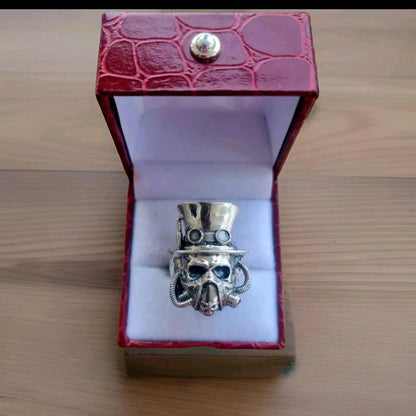 Steampunk-Inspired Silver Skull Ring -  stylish  Gothic solid & Sturdy  Sterling Silver